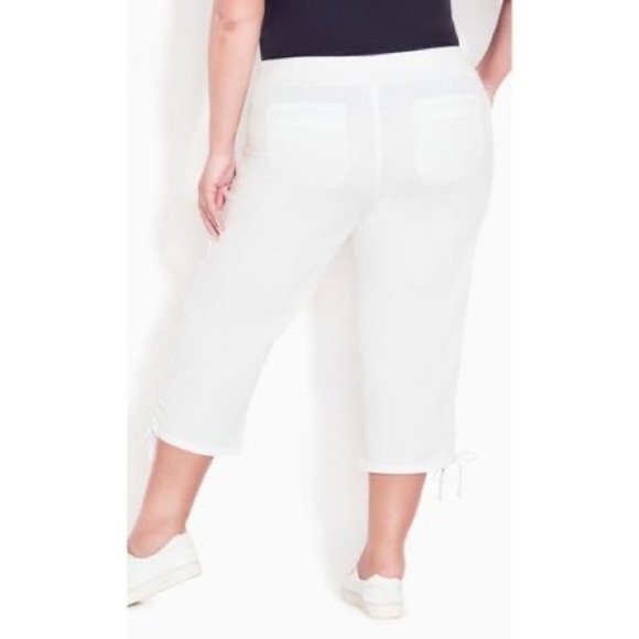 AVENUE white poplin pull on capri with drawstring waist cropped pants - Picture 2 of 8